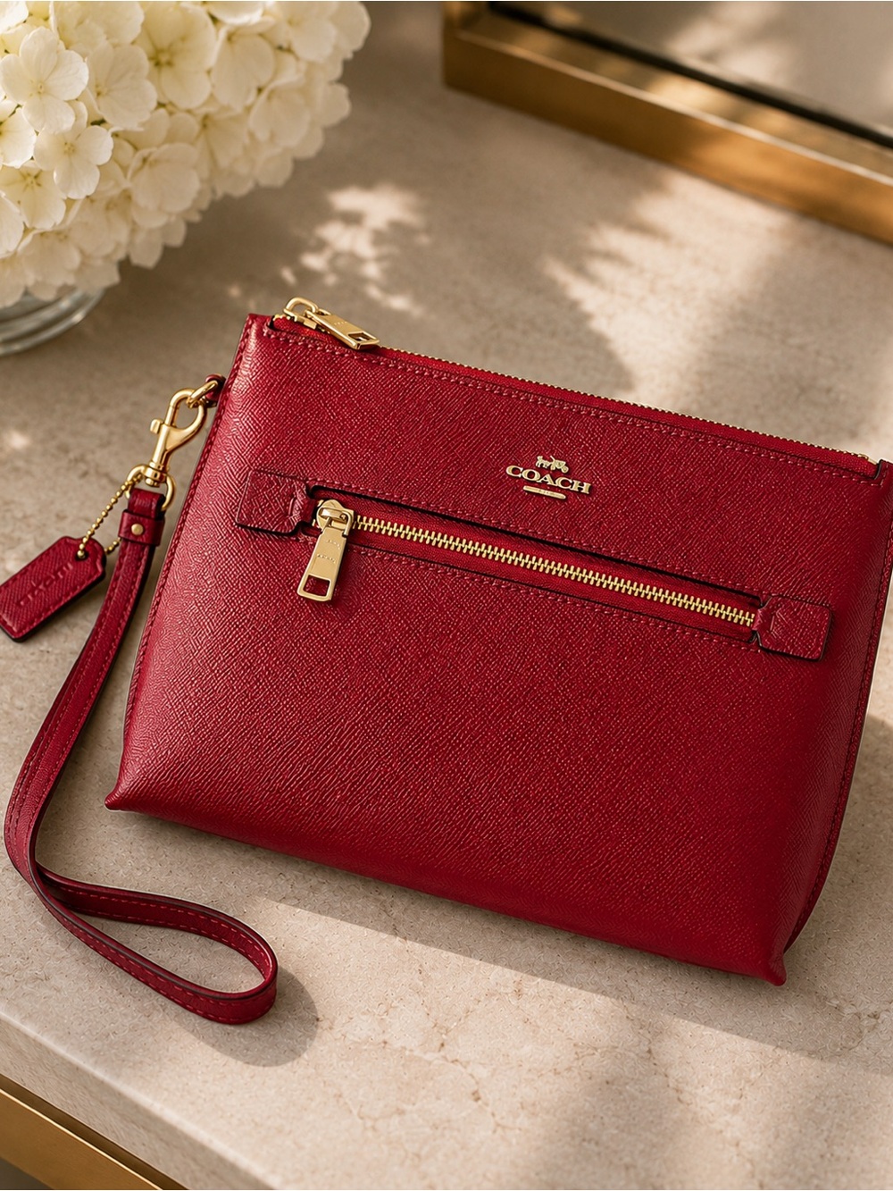 Coach Red Leather Zip Clutch Large Wristlet NWOT Quiet Luxury Y2K